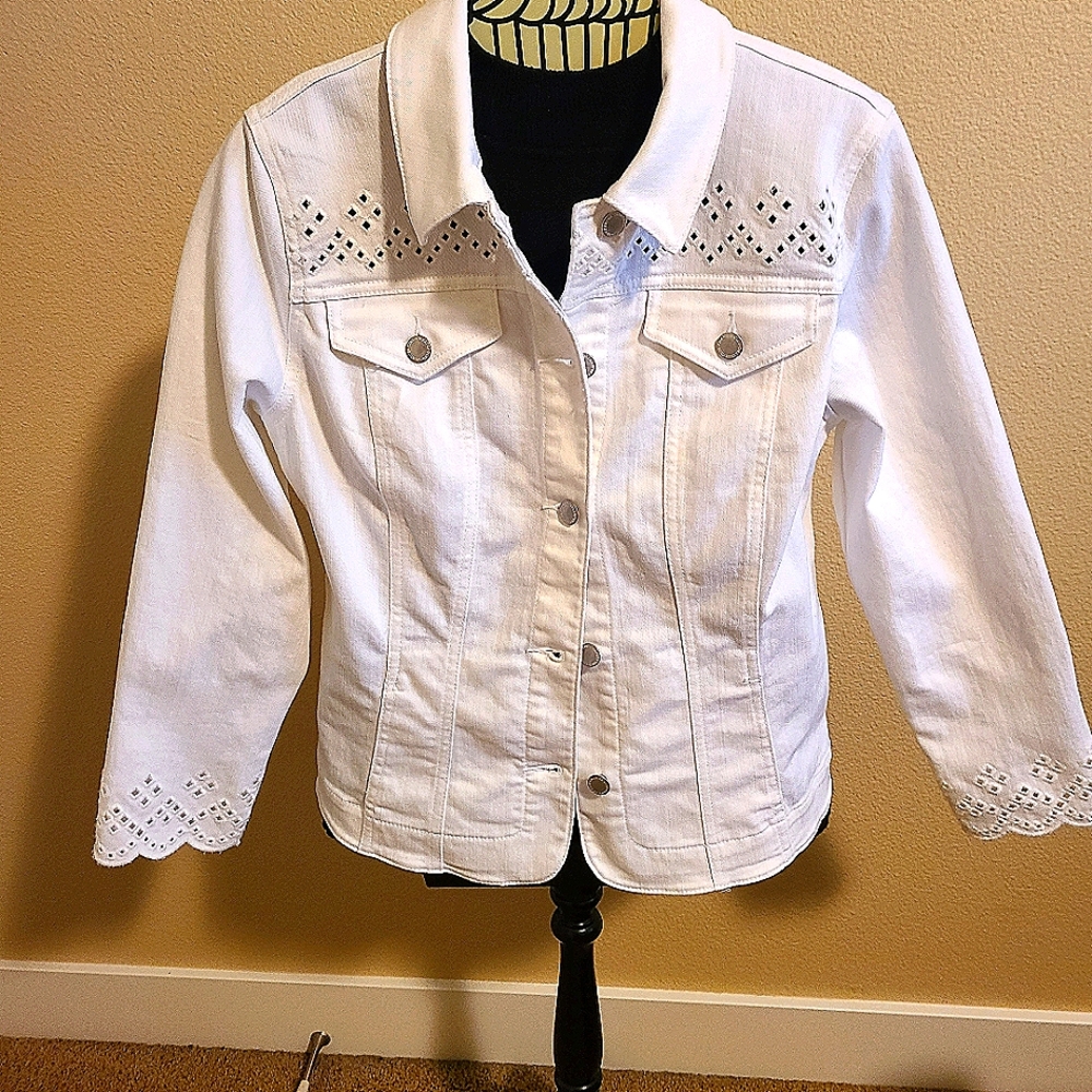 Charter Club White Denim Jacket with Eyelet Details